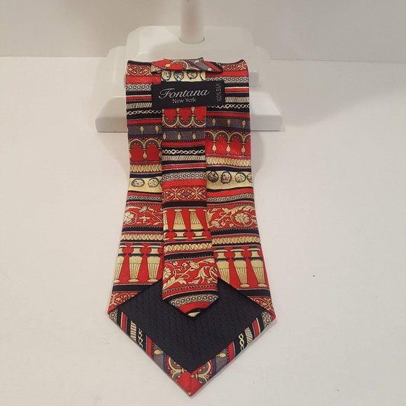 Silk Necktie w/Refined European Styling w/Red Gold Cream and Black Colors NWOT - Picture 4 of 5